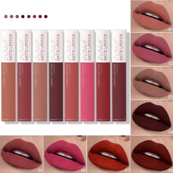 8 pcs matte color lasting lip gloss set three-dimensional plastic lips waterproof anti-sweat non-stick cup lipstick set