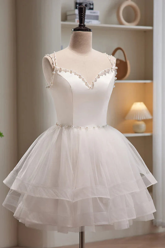 A-line Spaghetti Tulle Short Homecoming Dresses