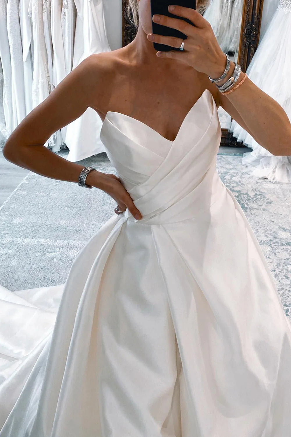 A-Line Satin Long Wedding Dress with Slit