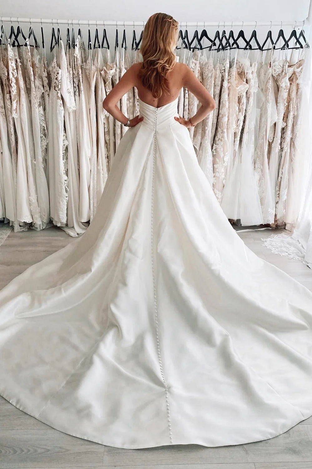 A-Line Satin Long Wedding Dress with Slit