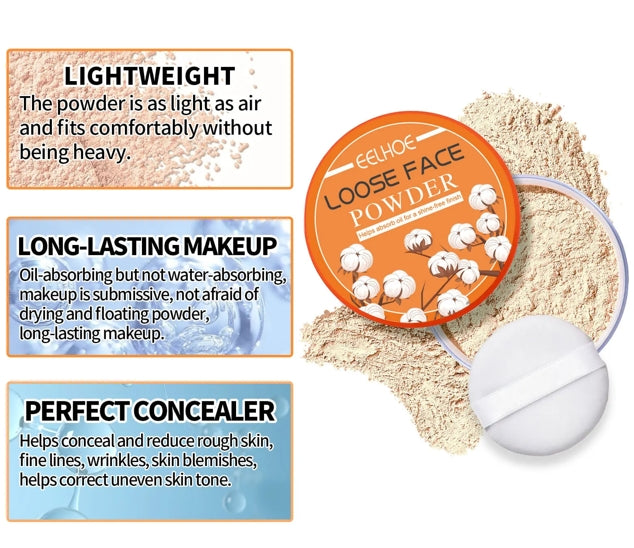 3pcs Face Loose Powder Makeup Waterproof Oil Control Natural Translucent Powder Finish Full Coverage Concealer Foundation Base