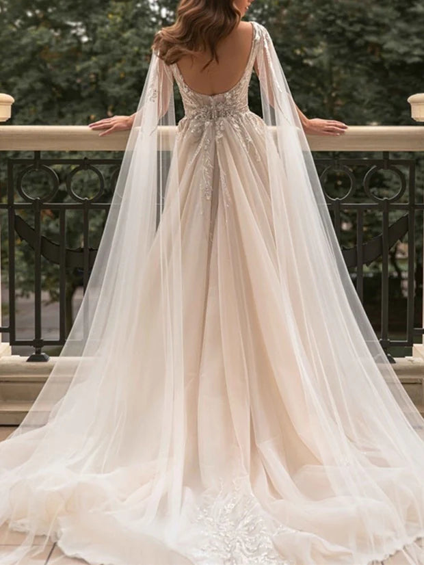 A-Line V-Neck Floor-Length Wedding Dress