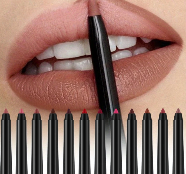 12 Colors Matte Lipliner Pencil Red Contour Tint Lipstick Waterproof Long Lasting Non-stick Cup Moisturising Lips Makeup