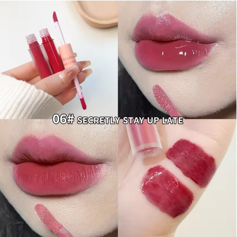 Double End Lip Glaze Full Gloss Mirror And Matte Velvet Long Term Color And Moisture Lip Gloss Anti Stain Cosmetic Lip Glaze