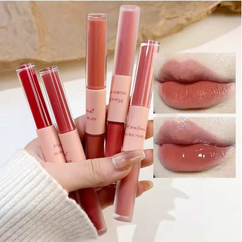 Double End Lip Glaze Full Gloss Mirror And Matte Velvet Long Term Color And Moisture Lip Gloss Anti Stain Cosmetic Lip Glaze