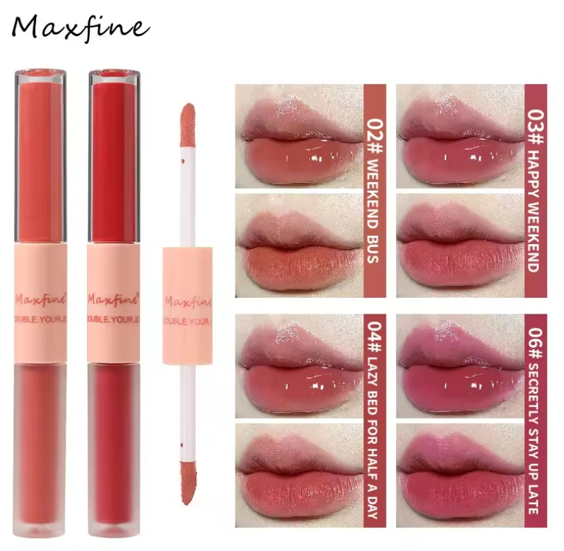 Double End Lip Glaze Full Gloss Mirror And Matte Velvet Long Term Color And Moisture Lip Gloss Anti Stain Cosmetic Lip Glaze