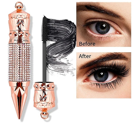 Mascara Waterproof Smudge Proof Elongate Eyelashes Makeup Tool  Natural Thick Curling  Rhinestone Decorative Shell