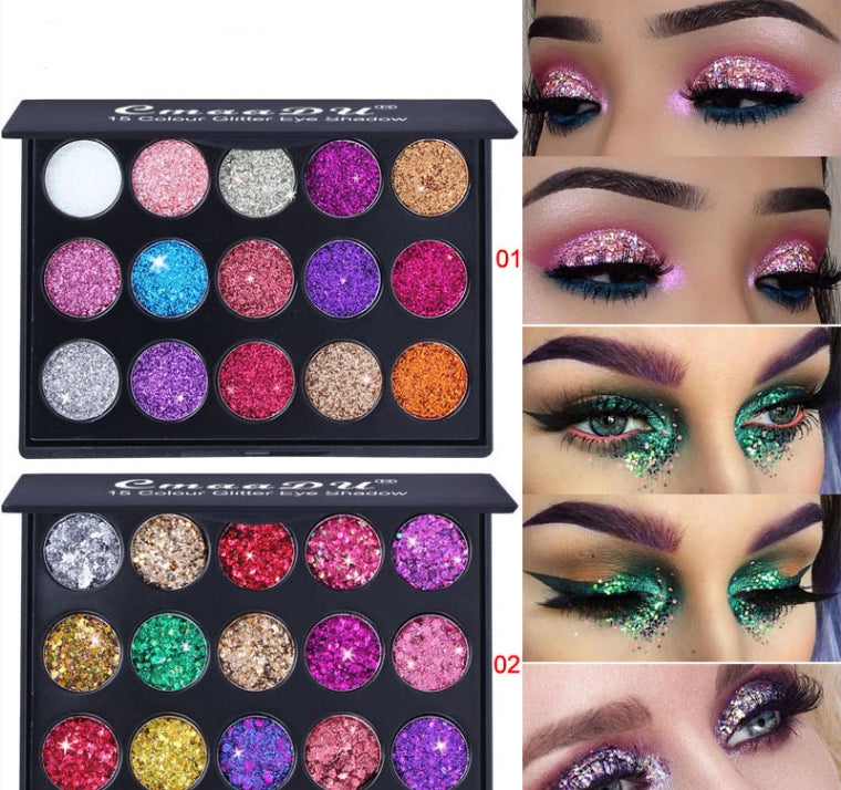 15 Colors Bright Crystal Eyeshadow Makeup Palette Glitter Glow Girl  Silver Red Rose Green Glitter Gel Color Eyeshadow Top Coat
