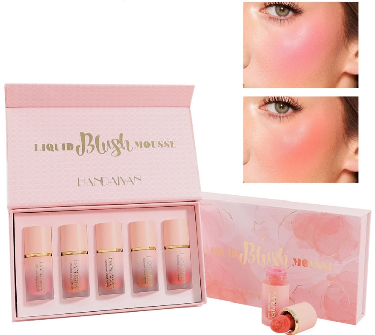 5Colors/Set Matte Liquid Blush Easy to Apply Long Lasting Waterproof Blush Sponge Brush Head Blusher