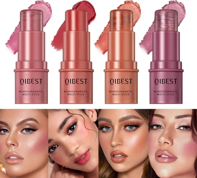 3-in-1 Cheek Blush Stick Lip Tinted Eyes Cheek Lips Brighten Cream Water-resistant Moisturizing Face Contouring Shadow Blusher