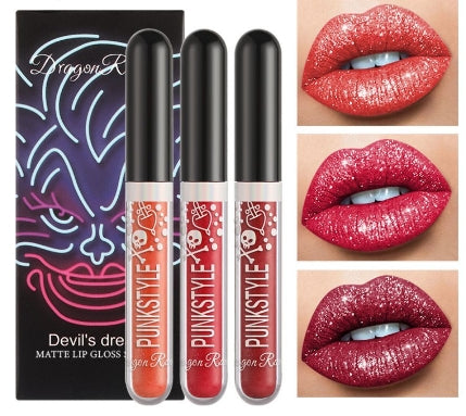 Lip Glaze Long-Lasting Matte Glitter Non-Fading Non-Stick Cup Non-Fading Lip Gloss Metal Shiny Lip Gloss Valentine's Day Gift Lip Glaze