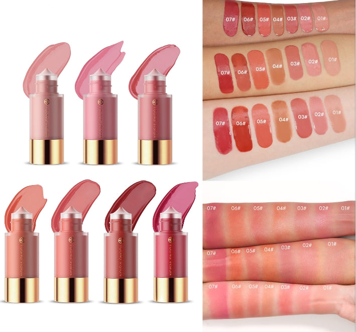 4colors/pack Dropper Liquid Pressed Blush Hydrating Moisturizing Silky Natural Brightening Blush Lipgloss