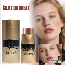 Golden lustrous blush stick with a contour stick   featuring a blend of bronze powder and blush   a facial contour pen