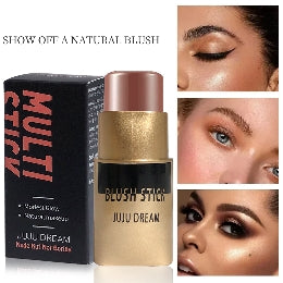 Golden lustrous blush stick with a contour stick   featuring a blend of bronze powder and blush   a facial contour pen