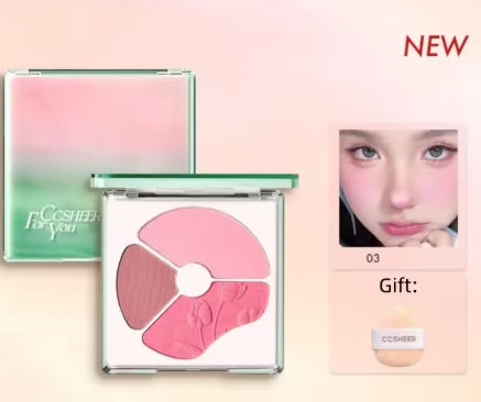 Tri-Color Blush Palette Astringent Color Expanding Shrink Blush Highlighting Finishing Trio Creamy Apricot Makeup