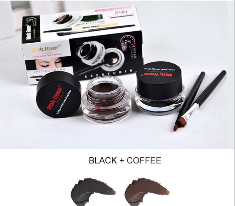 two-color eyeliner gel durable color rendering waterproof non smudging eyeliner cream with two brushes