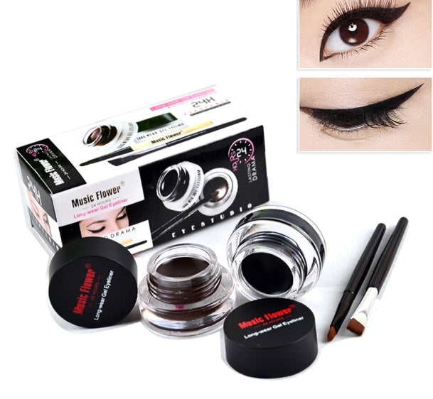 two-color eyeliner gel durable color rendering waterproof non smudging eyeliner cream with two brushes