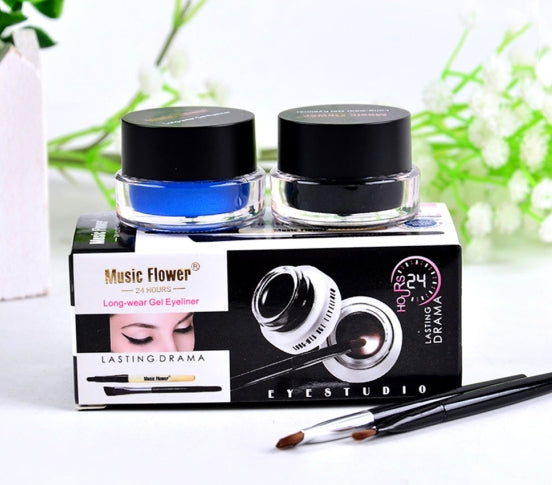 two-color eyeliner gel durable color rendering waterproof non smudging eyeliner cream with two brushes