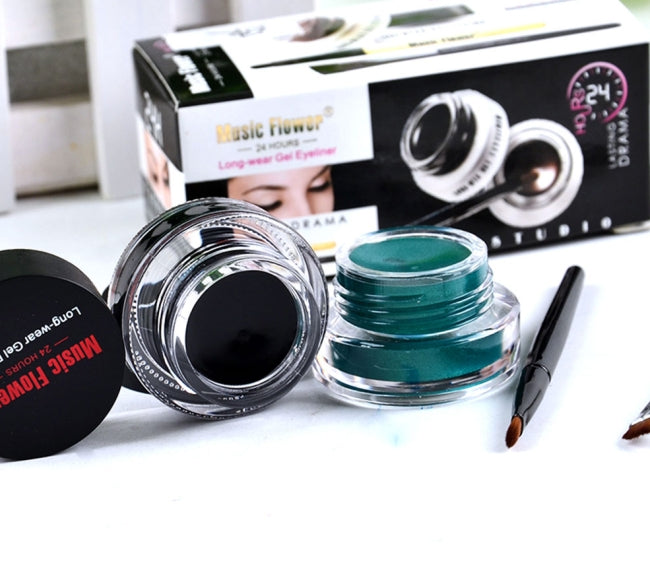 two-color eyeliner gel durable color rendering waterproof non smudging eyeliner cream with two brushes