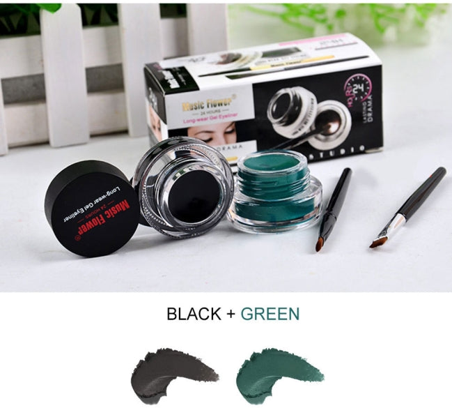 two-color eyeliner gel durable color rendering waterproof non smudging eyeliner cream with two brushes