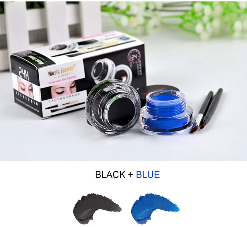 two-color eyeliner gel durable color rendering waterproof non smudging eyeliner cream with two brushes