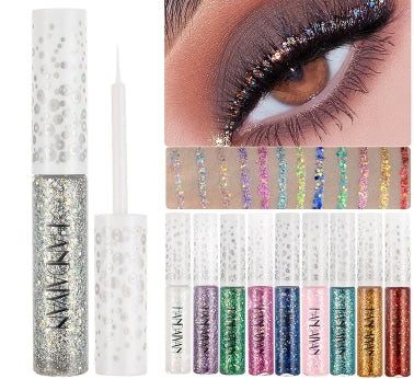 6 Colors Shiny Eye Liners Cosmetics For Women Pigment Silver Rose Gold Color Glitter Liquid Eyeliner Metallic Colorful Makeup