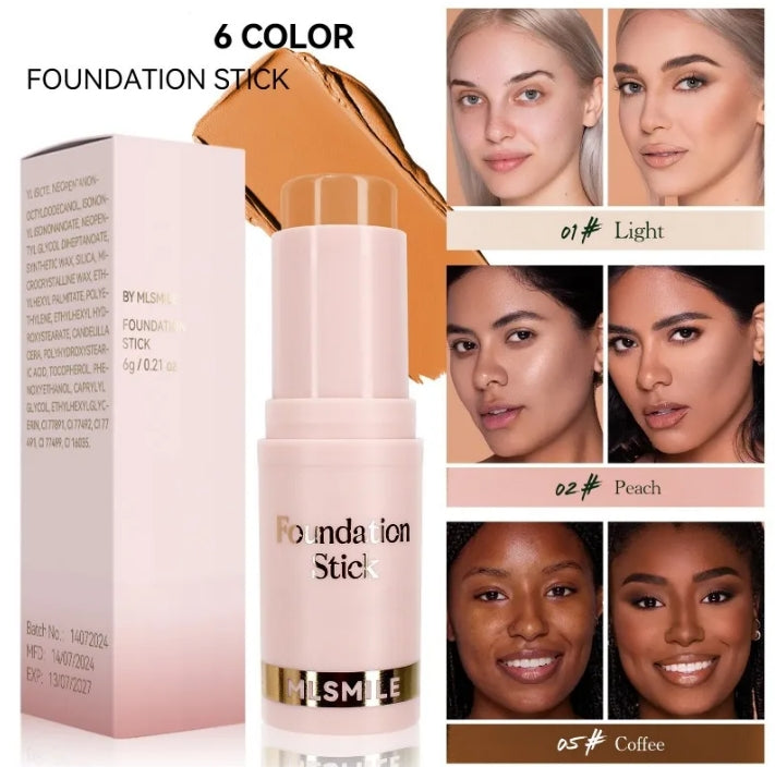 Face Makeup Stick Foundation Cream 6 Color Moisturizing Full Coverage Dark Skin Tone Natural Matte Concealer Professional Makeup