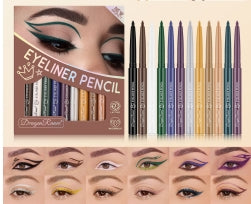 12-Piece Colorful Eyeliner Set  Waterproof   Non-Smudged  Non-Irritating  Long-Lasting Makeup Effect   Multi-Colorful Holiday Performance Stage Eyeliner Set Gift Set