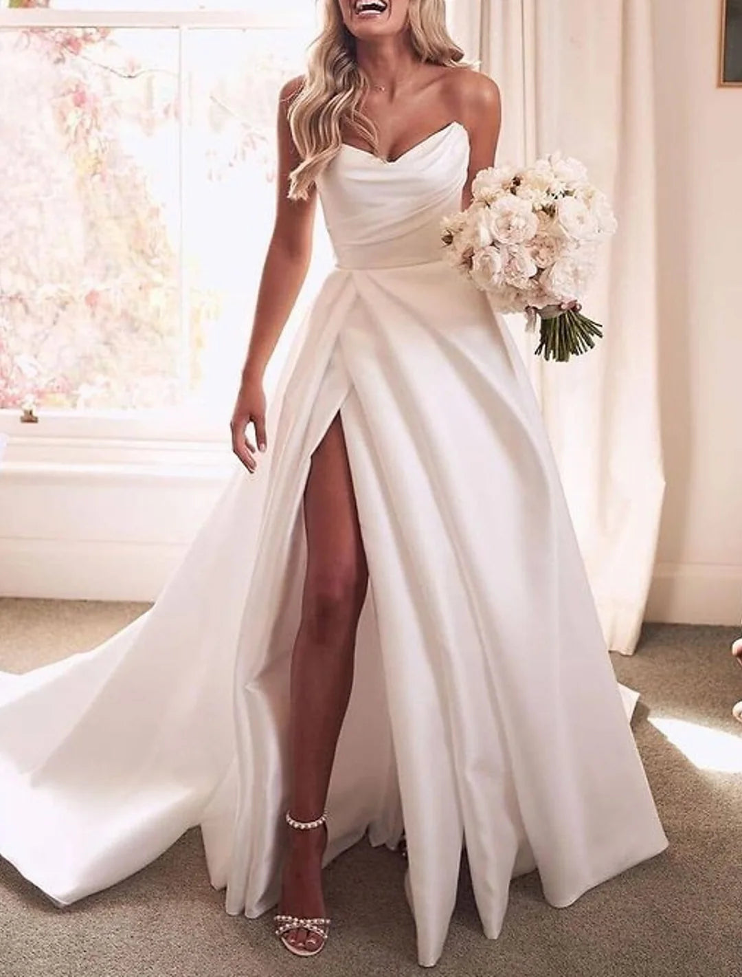 A-Line Sweetheart Court Train With Split Front Wedding Dresses