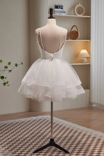 A-line Spaghetti Tulle Short Homecoming Dresses