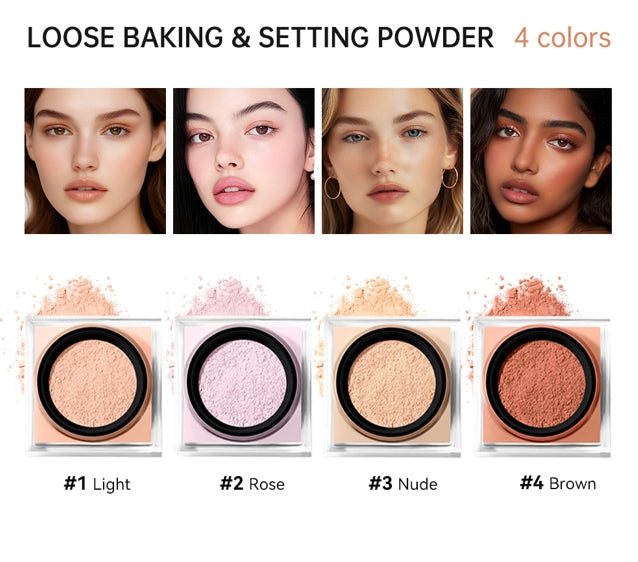 Loose Baking&Setting Powder Long Lasting Oil Control Natural Face Matte Waterproof BrighTening Loose Powder Makeup Cosmetics