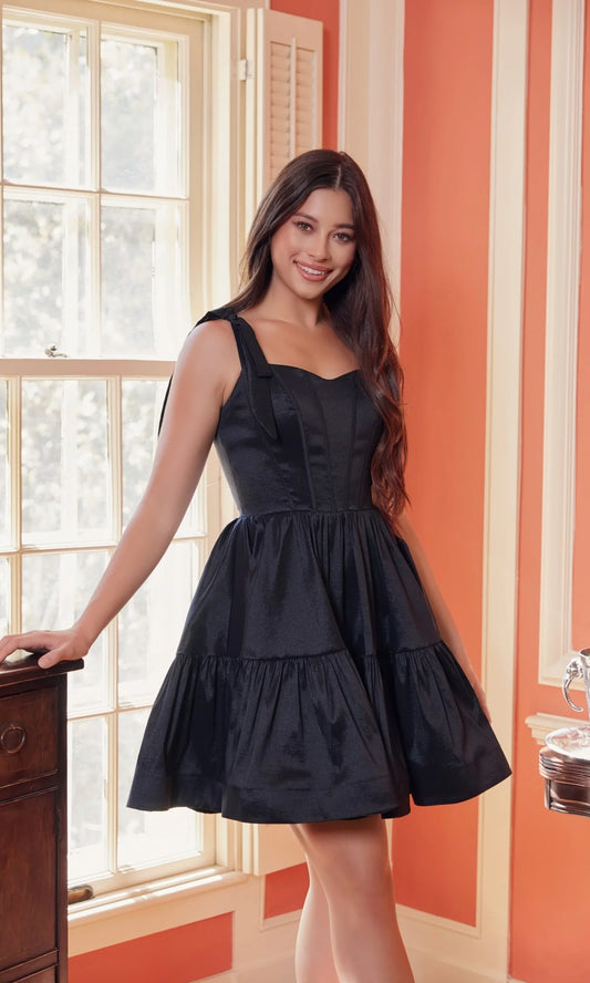 Dazzle at Homecoming in a Trendy Short Lace-Up A-Line Dress Combining Comfort and Glamour Effortlessly