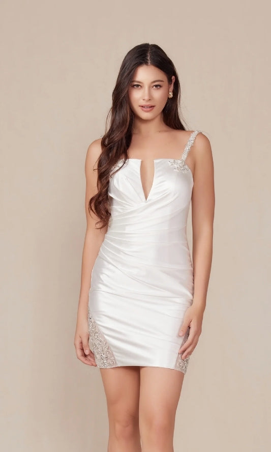 Step Into Glamour: A Beautiful Short White Hoco Dress for a Fresh and Stylish Homecoming Experience