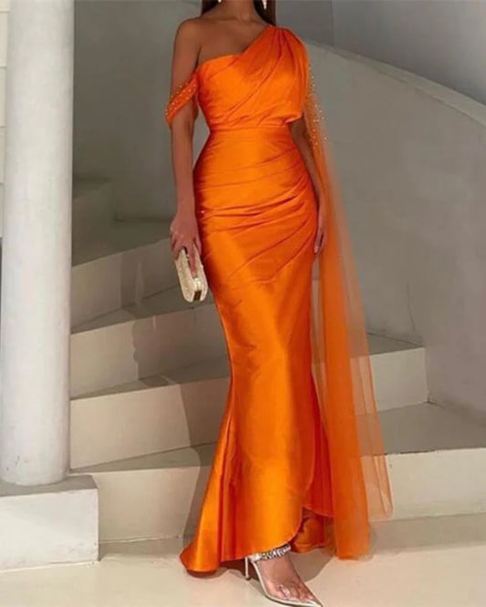 Stunning Mermaid Bright Orange Satin Dress Perfect for Formal Events and Special Occasions