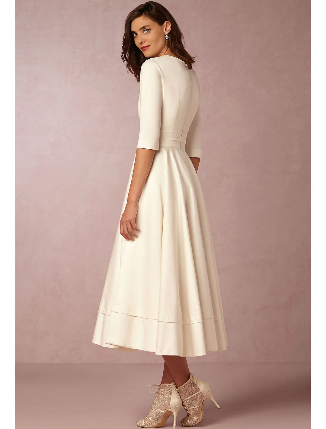 A-Line Special Occasion Dresses Party Dress Holiday Wedding Guest Tea Length Half Sleeve V Neck Pocket