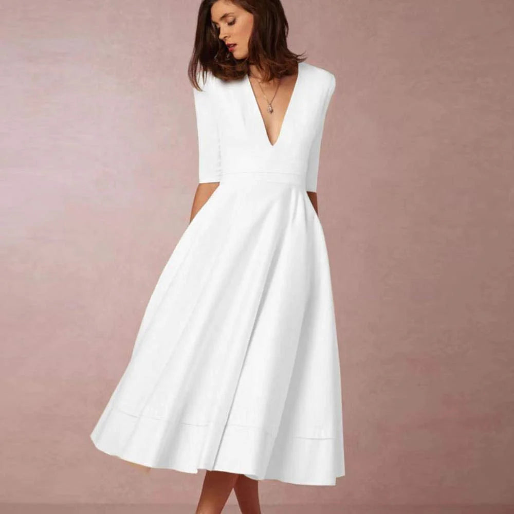 A-Line Special Occasion Dresses Party Dress Holiday Wedding Guest Tea Length Half Sleeve V Neck Pocket
