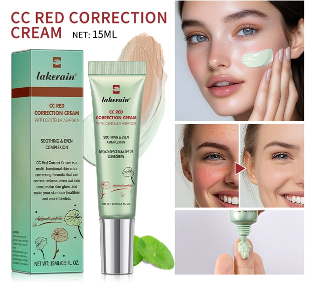 CC Red Correction Cream Liquid-Based Full Coverage Cream Waterproof Long-Lasting Correct Redness Foundation Korean Face Cosmetic