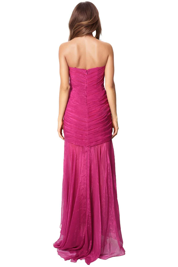 Strapless Pleated High Low Gown