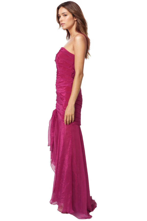 Strapless Pleated High Low Gown