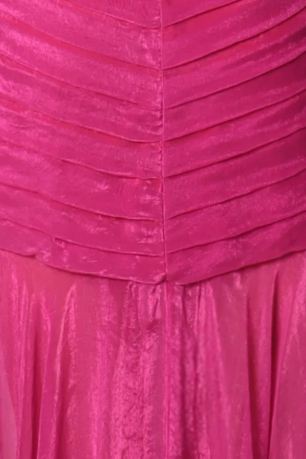 Strapless Pleated High Low Gown