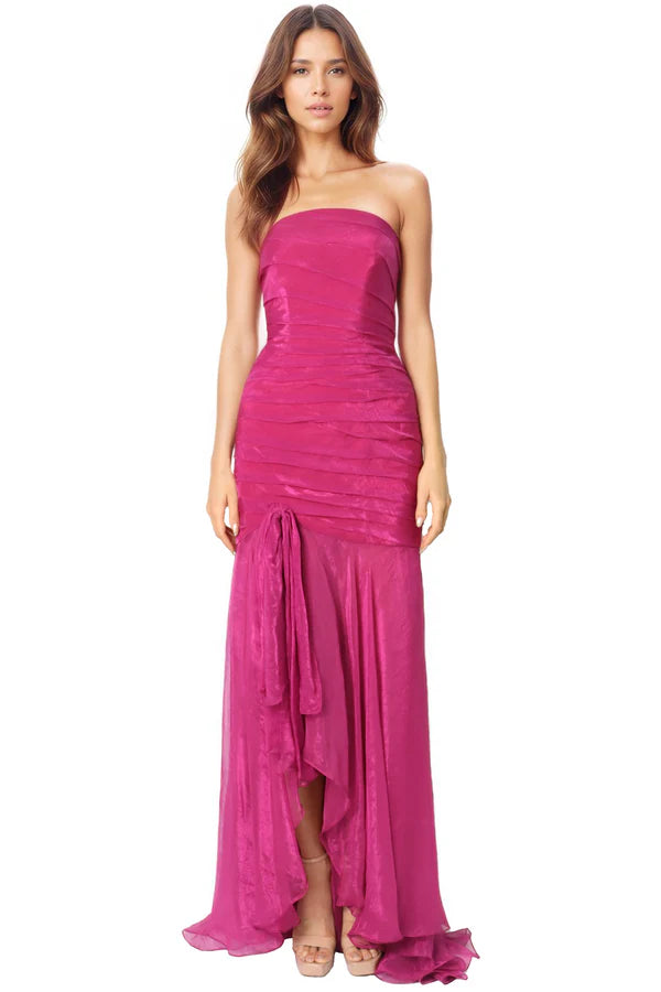 Strapless Pleated High Low Gown