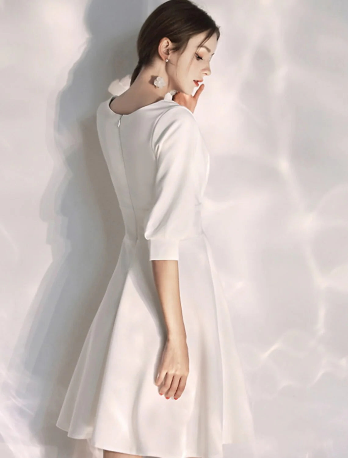 Reception Little Dresses Wedding Dresses A-Line V Neck Half Sleeve Knee Length Stretch Fabric Bridal Gowns