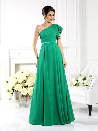 A-Line/Princess One-Shoulder Ruffles Sleeveless Long Chiffon Bridesmaid Dresses