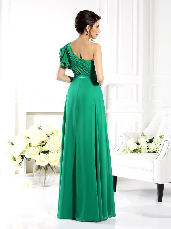 A-Line/Princess One-Shoulder Ruffles Sleeveless Long Chiffon Bridesmaid Dresses