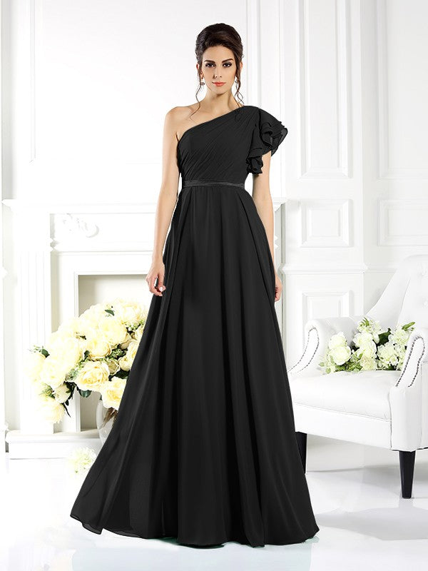 A-Line/Princess One-Shoulder Ruffles Sleeveless Long Chiffon Bridesmaid Dresses