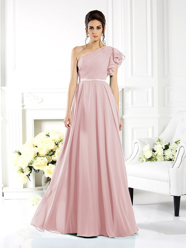 A-Line/Princess One-Shoulder Ruffles Sleeveless Long Chiffon Bridesmaid Dresses