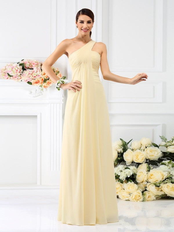 A-Line/Princess One-Shoulder Pleats Sleeveless Long Chiffon Bridesmaid Dresses