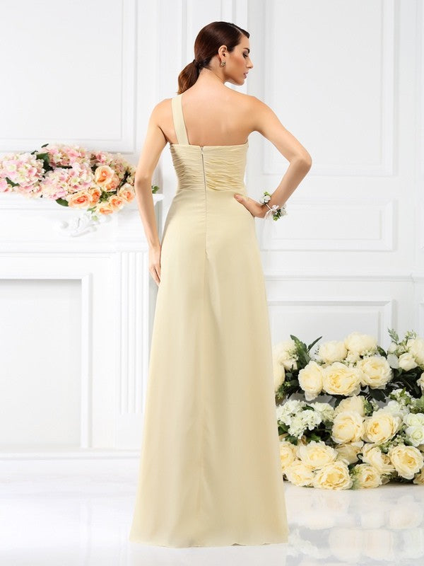 A-Line/Princess One-Shoulder Pleats Sleeveless Long Chiffon Bridesmaid Dresses