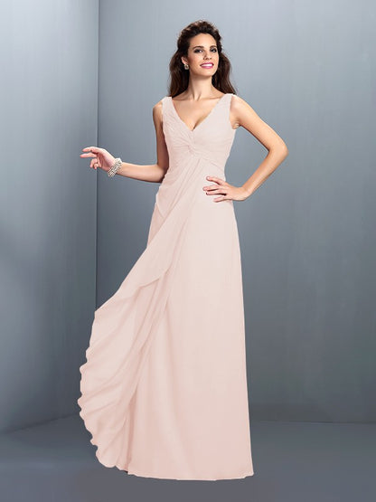 A-Line/Princess Straps Pleats Sleeveless Long Chiffon Bridesmaid Dresses