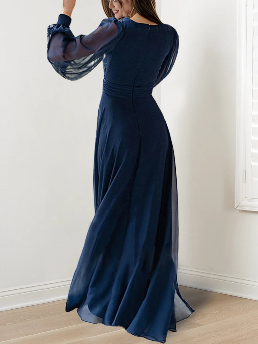 A-Line V-Neck Long Sleeves Floor-Length Mother Of The Bride Dresses